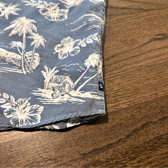 CHAPS Hawaiian Mens Button Down Palm Tree & Hibiscus Tiki Hut Shirt Size Large - Picture 4 of 6